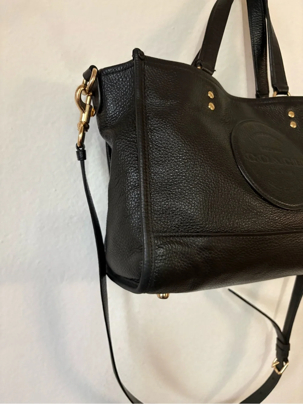 Black Leather Tote Bag with Removable Strap